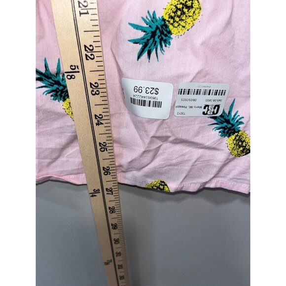 IML Mens Pineapple Print Button-Down Shirt Short Sleeve S Cotton/Rayon Pink - Picture 3 of 7